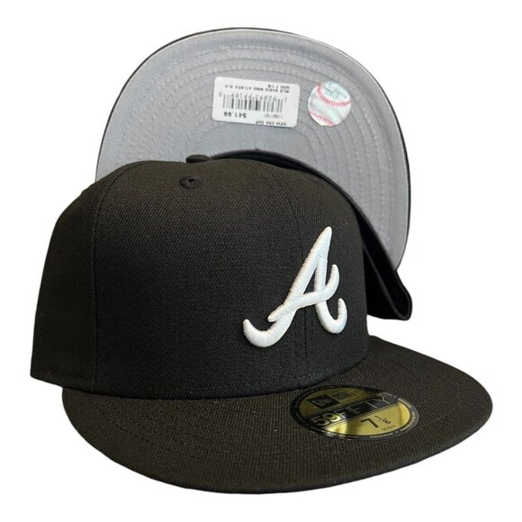New Era Atlanta Braves 59FIFTY Fitted Hat Cap Black / White - Picture 1 of 7